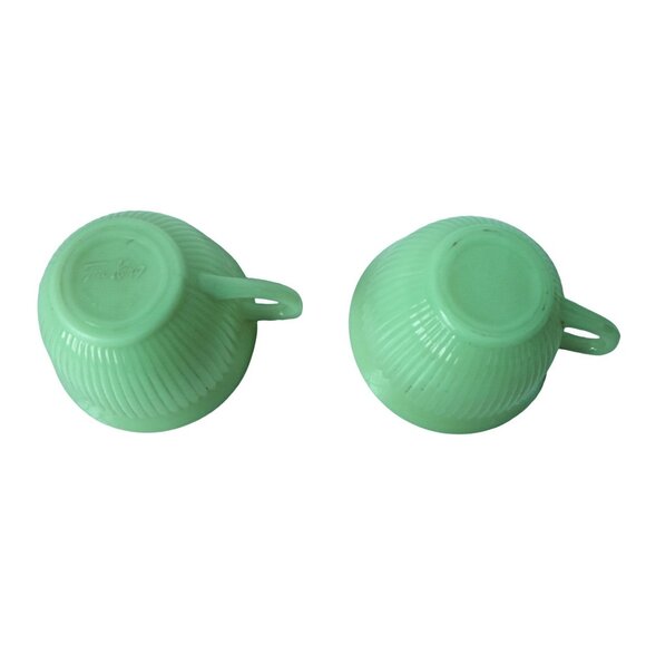 Vintage Jadeite Jane Ray Salad Plates with Cups & Saucers Fire King - Picture 6 of 8